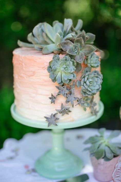 idées decoration du gateau de mariage avec des plantes grasses, des plantes succulentes, cactus